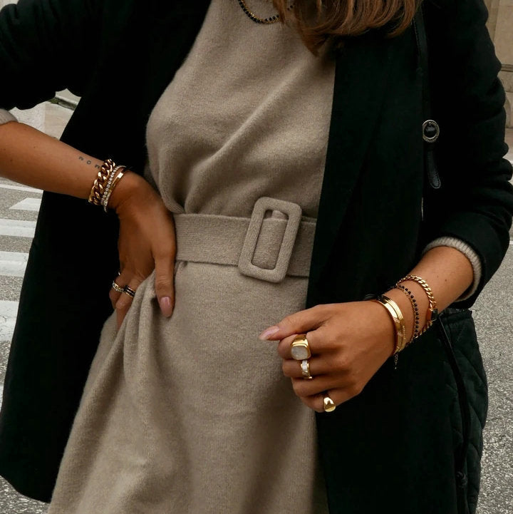 Bague Marée Blanche – Nacre & Acier Inoxydable Doré